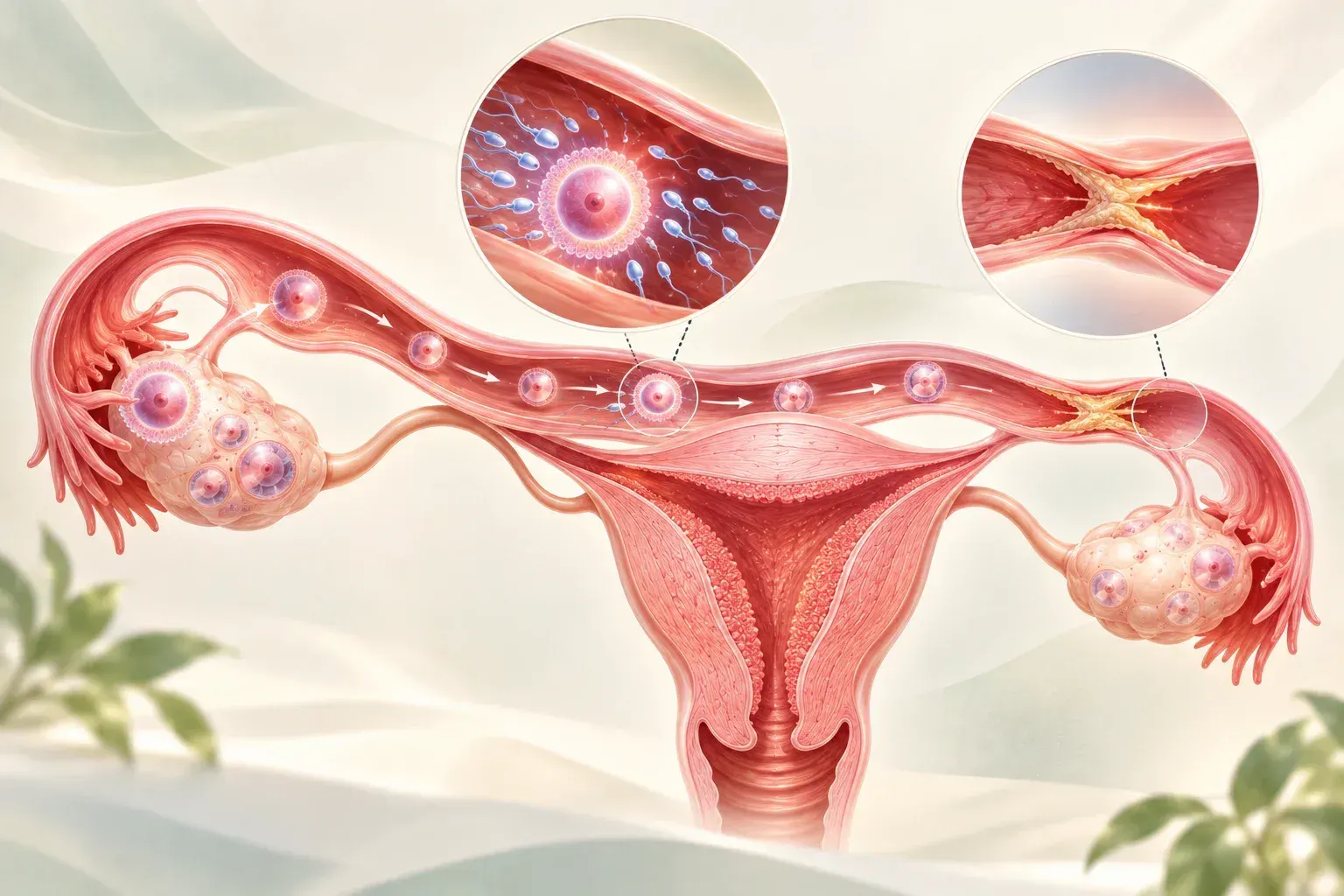 Simple illustration of the fallopian tubes and where egg and sperm meet