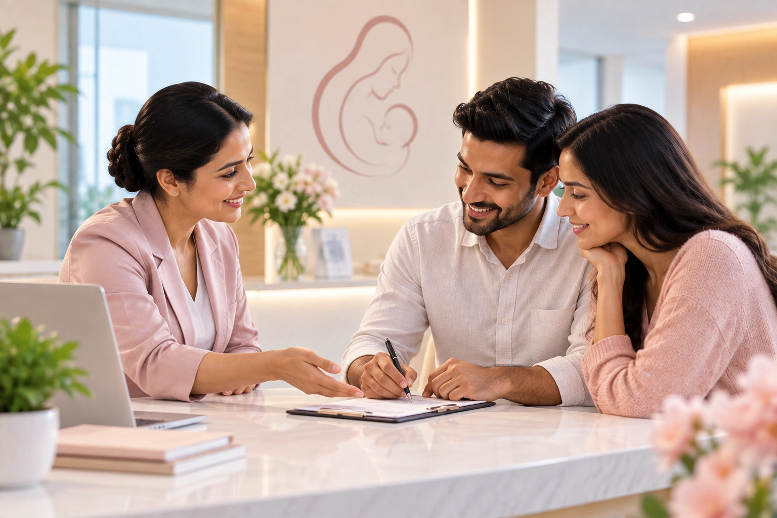 A couple completing a consultation form at Follicles IVF