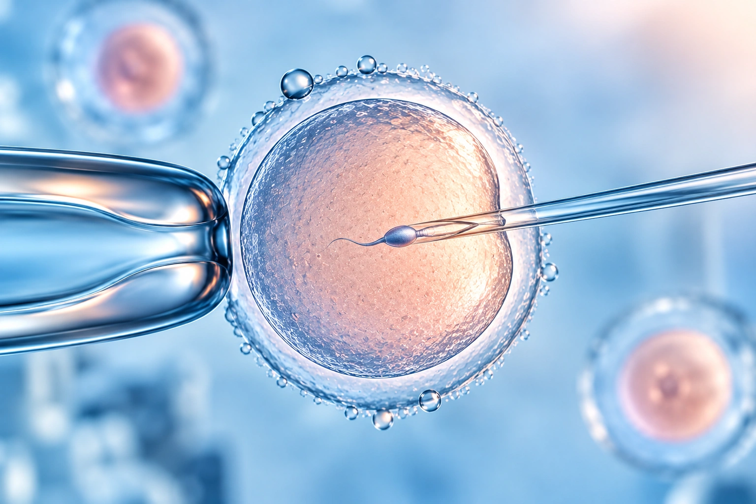 Illustration of ICSI, a single sperm injected into an egg
