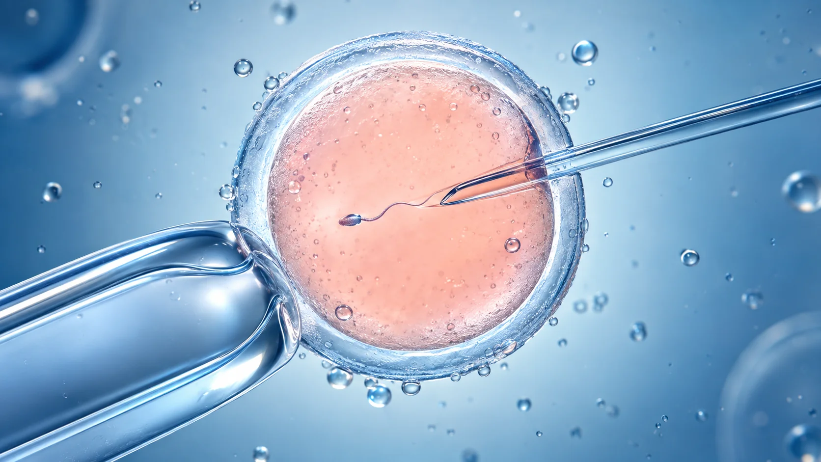 Illustration of a single sperm being injected into a mature egg