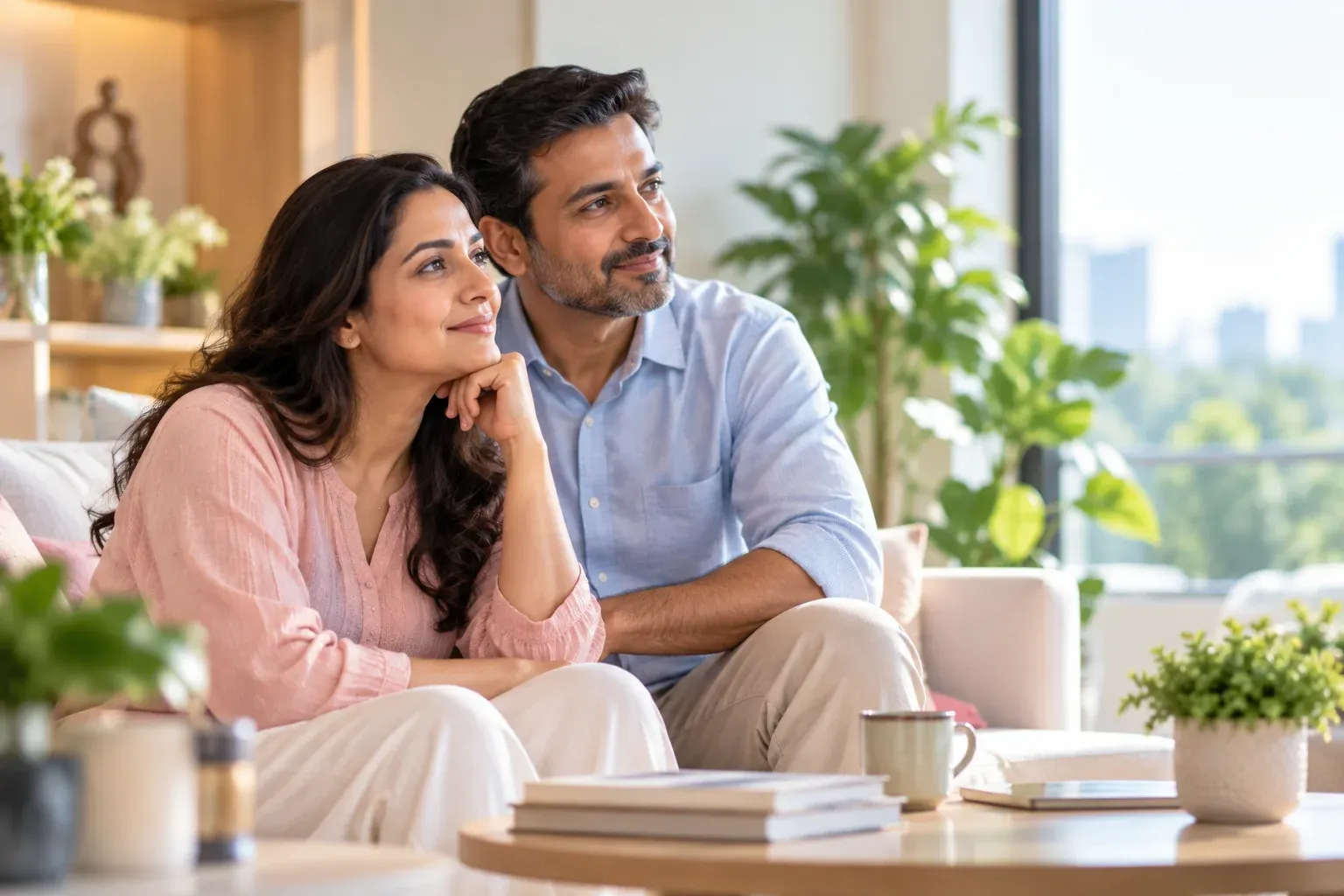 A couple sitting together while considering fertility treatment