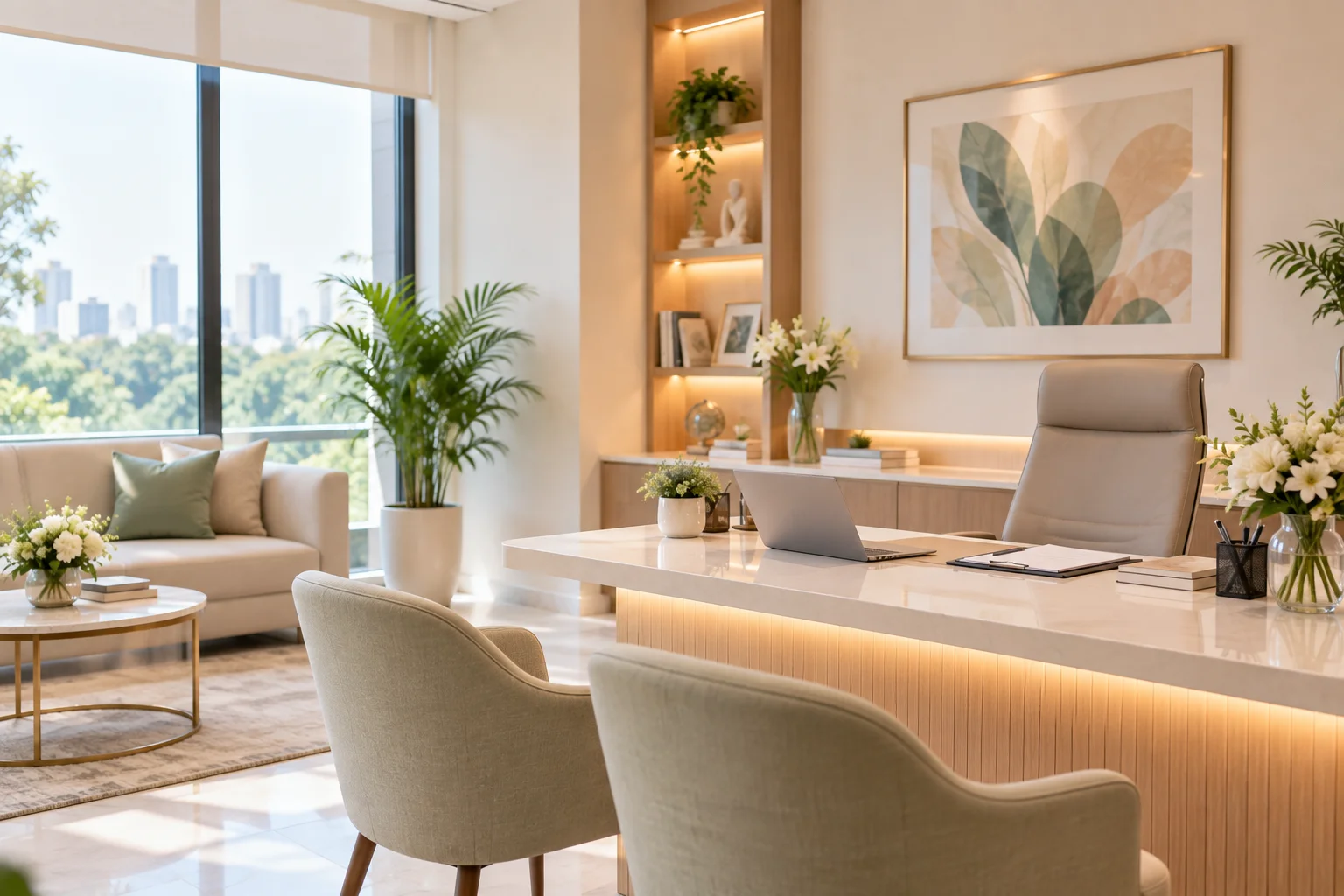A calm consultation room prepared for a fertility discussion