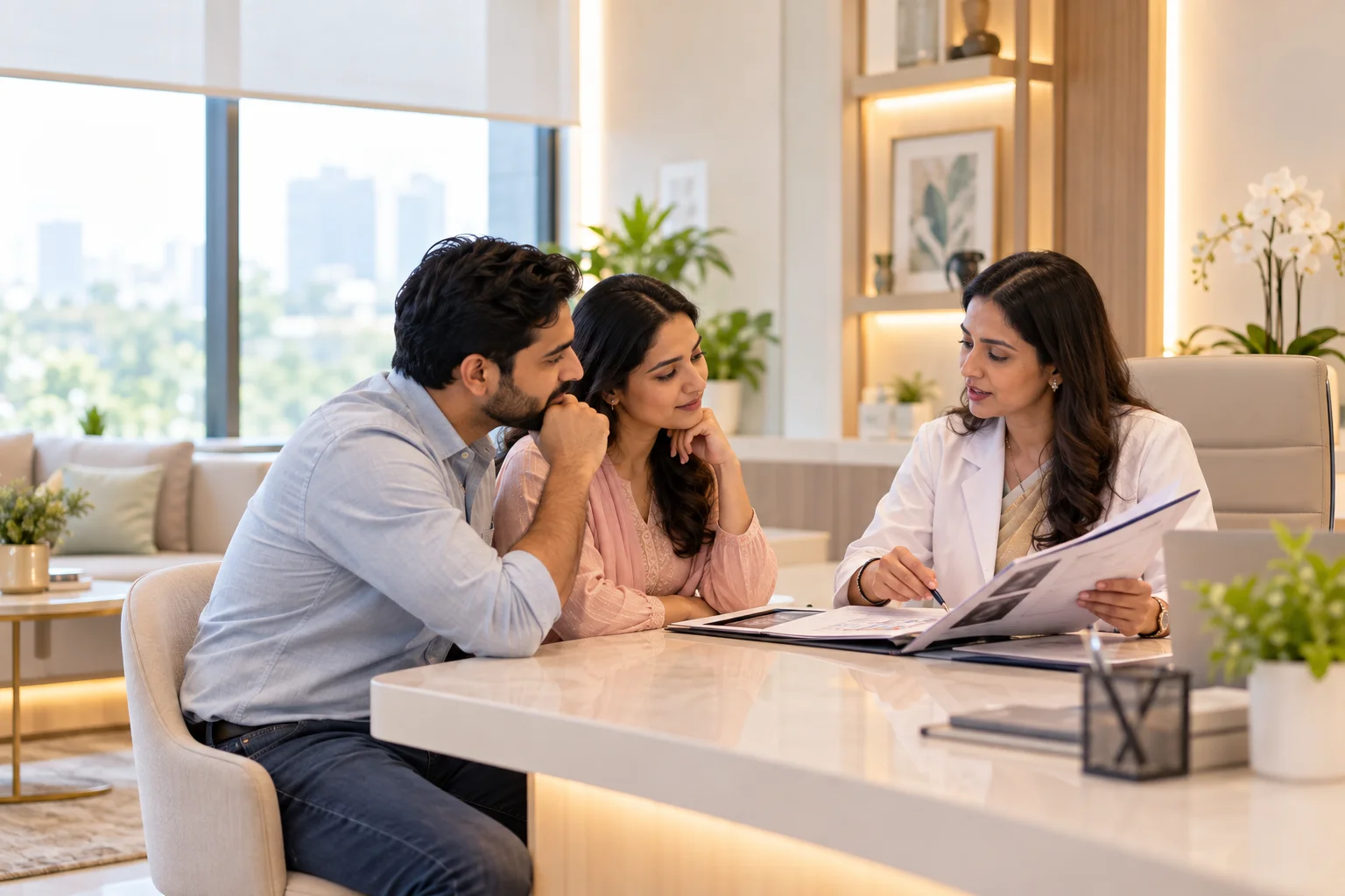 A couple meeting a fertility specialist to review investigation results