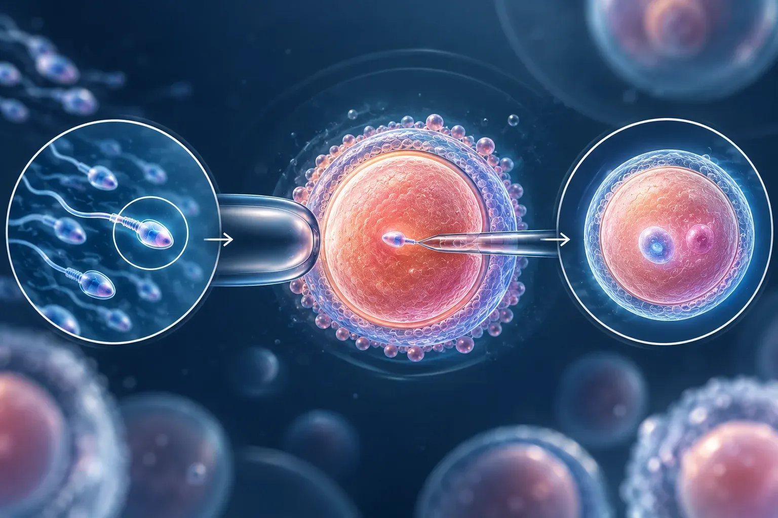 Illustration of one selected sperm injected into a mature egg